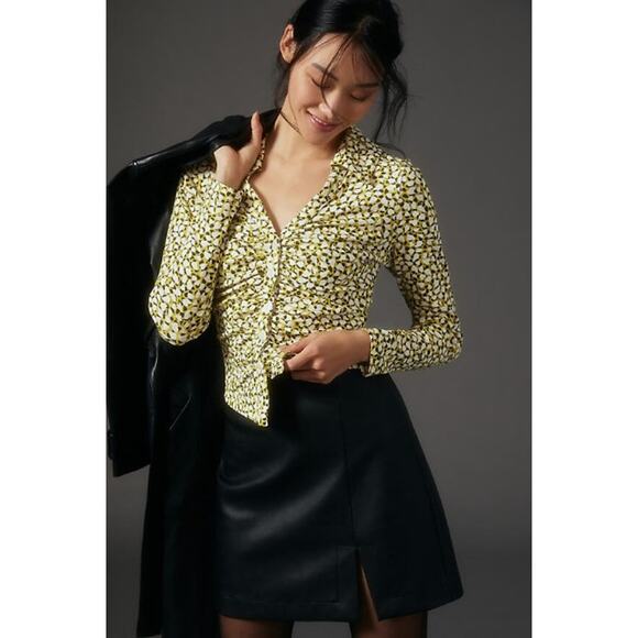 Maeve by Anthropologie Yellow Assorted Long Sleeve Ruched Shirt Womens Medium - Picture 1 of 6